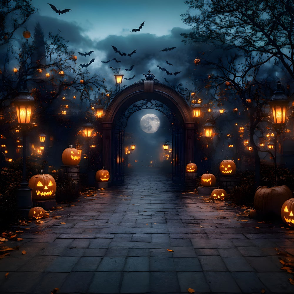 Halloween Night Glowing Pumpkin Lanterns Backdrop RR8-379