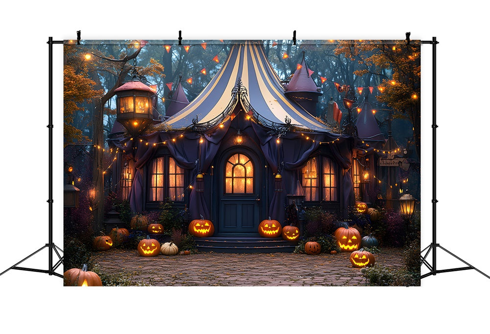 Halloween Enchanted Tent Pumpkin Lanterns Backdrop RR8-380