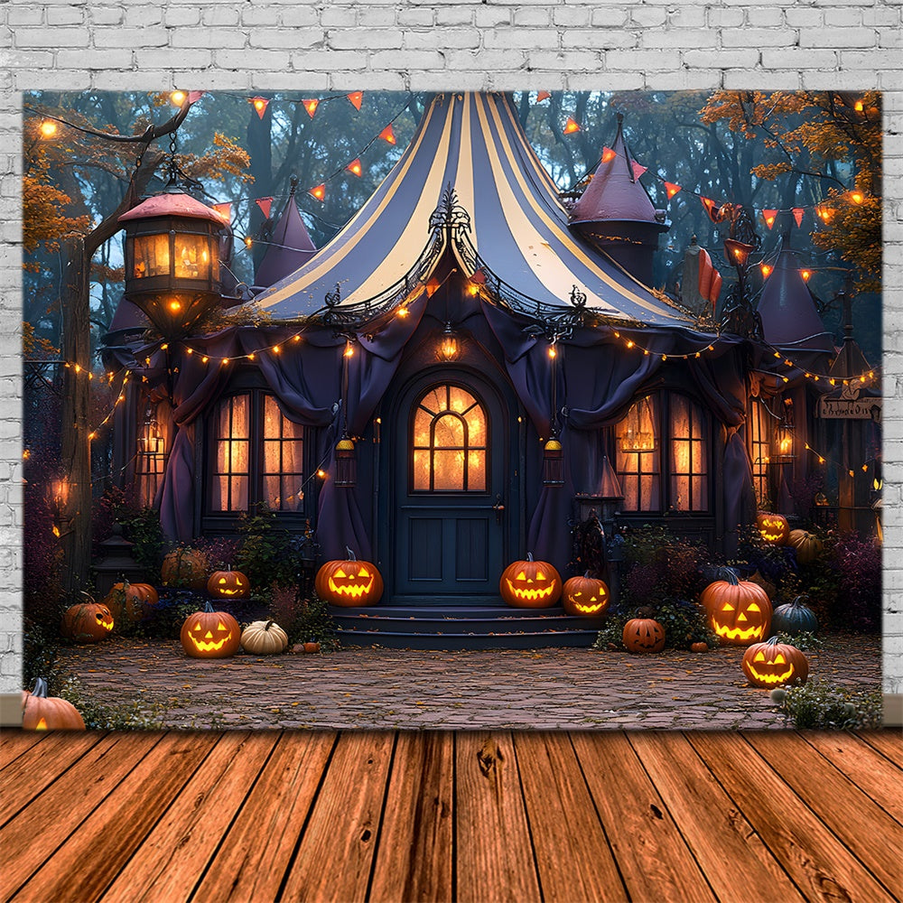 Halloween Enchanted Tent Pumpkin Lanterns Backdrop RR8-380