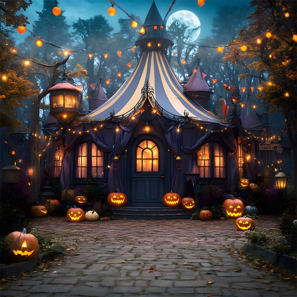 Halloween Enchanted Tent Pumpkin Lanterns Backdrop RR8-380