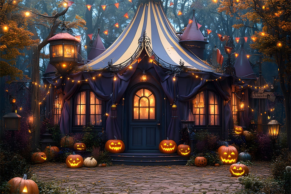 Halloween Enchanted Tent Pumpkin Lanterns Backdrop RR8-380