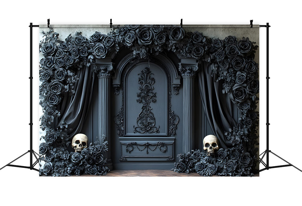 Halloween Black Rose Retro Wall Curtain Backdrop RR8-381