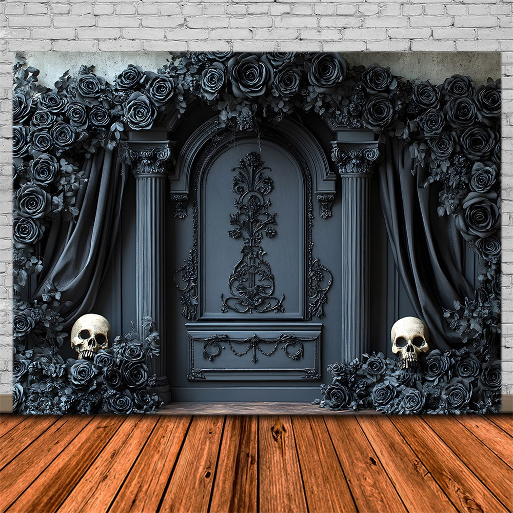 Halloween Black Rose Retro Wall Curtain Backdrop RR8-381