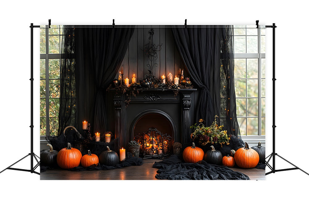 Halloween Curtain Fireplace Candle Backdrop RR8-383