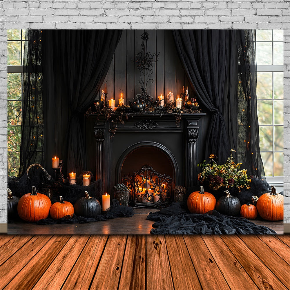 Halloween Curtain Fireplace Candle Backdrop RR8-383