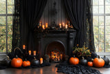 Halloween Curtain Fireplace Candle Backdrop RR8-383