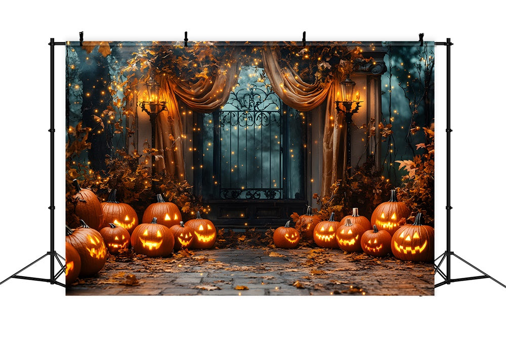 Halloween Night Glowing Pumpkin Lights Backdrop RR8-384