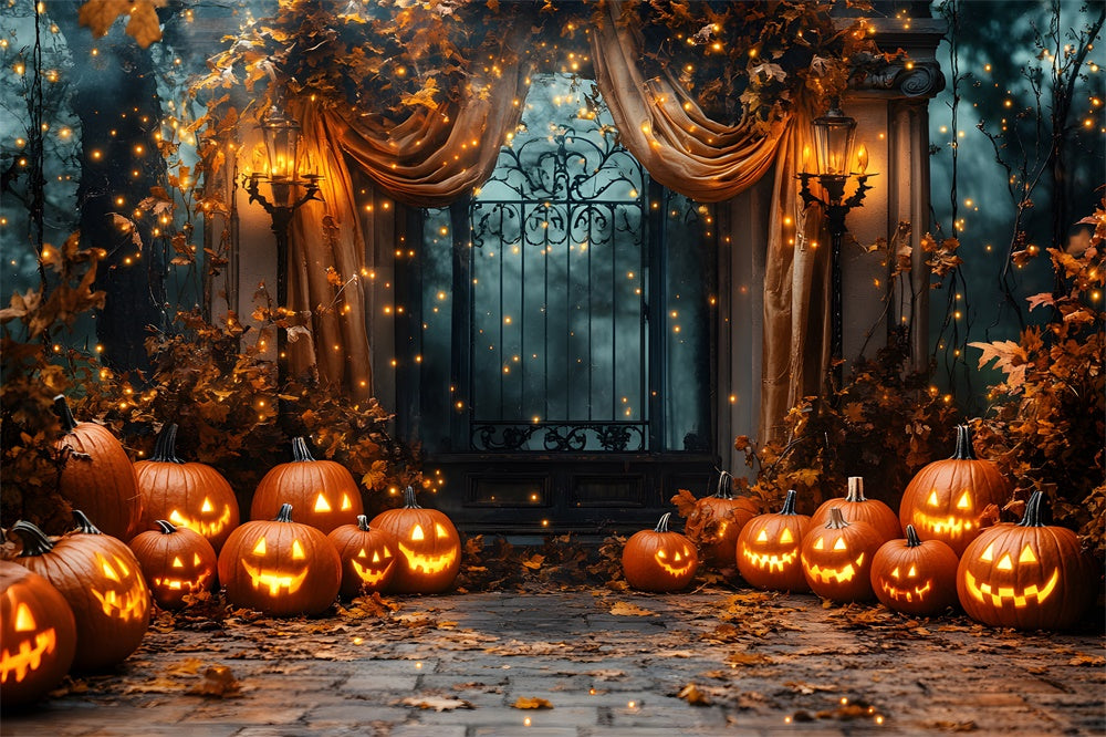 Halloween Night Glowing Pumpkin Lights Backdrop RR8-384