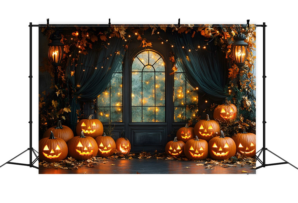 Decorated Halloween Window Pumpkin Lights Backdrop RR8-385