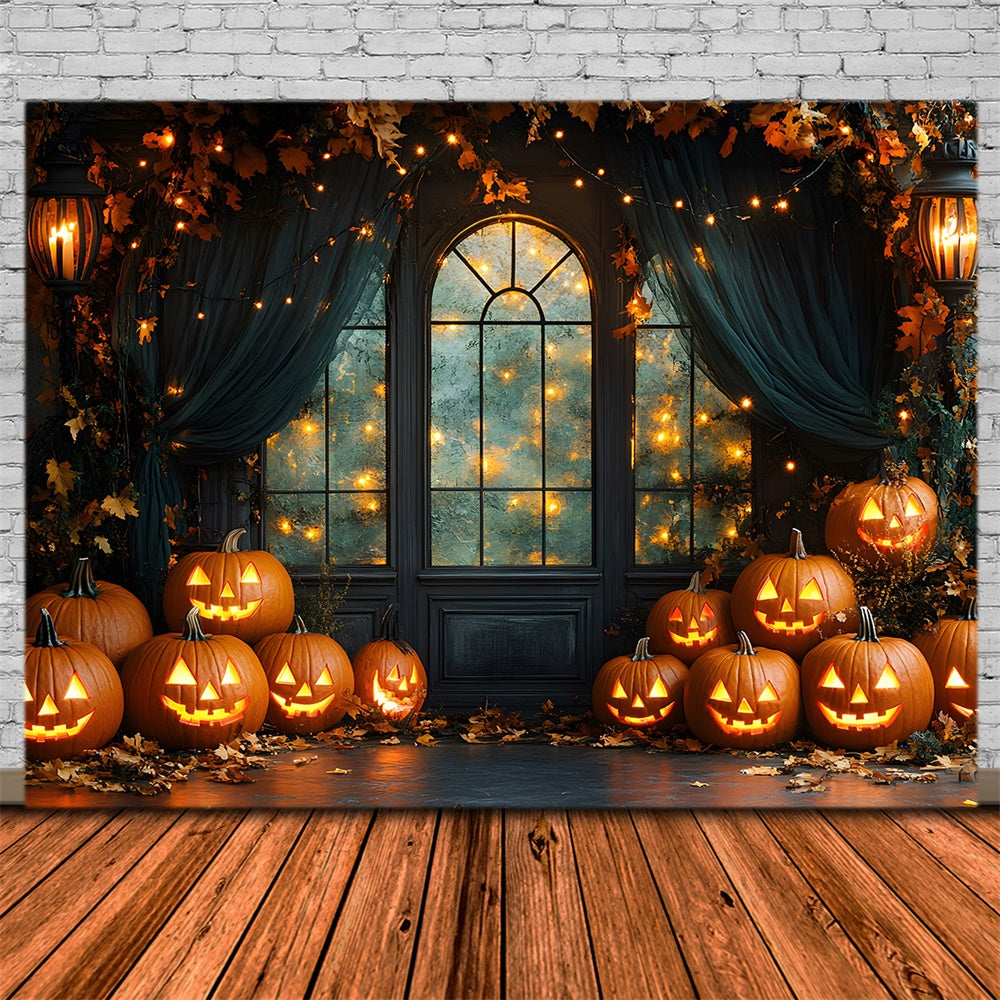 Decorated Halloween Window Pumpkin Lights Backdrop RR8-385