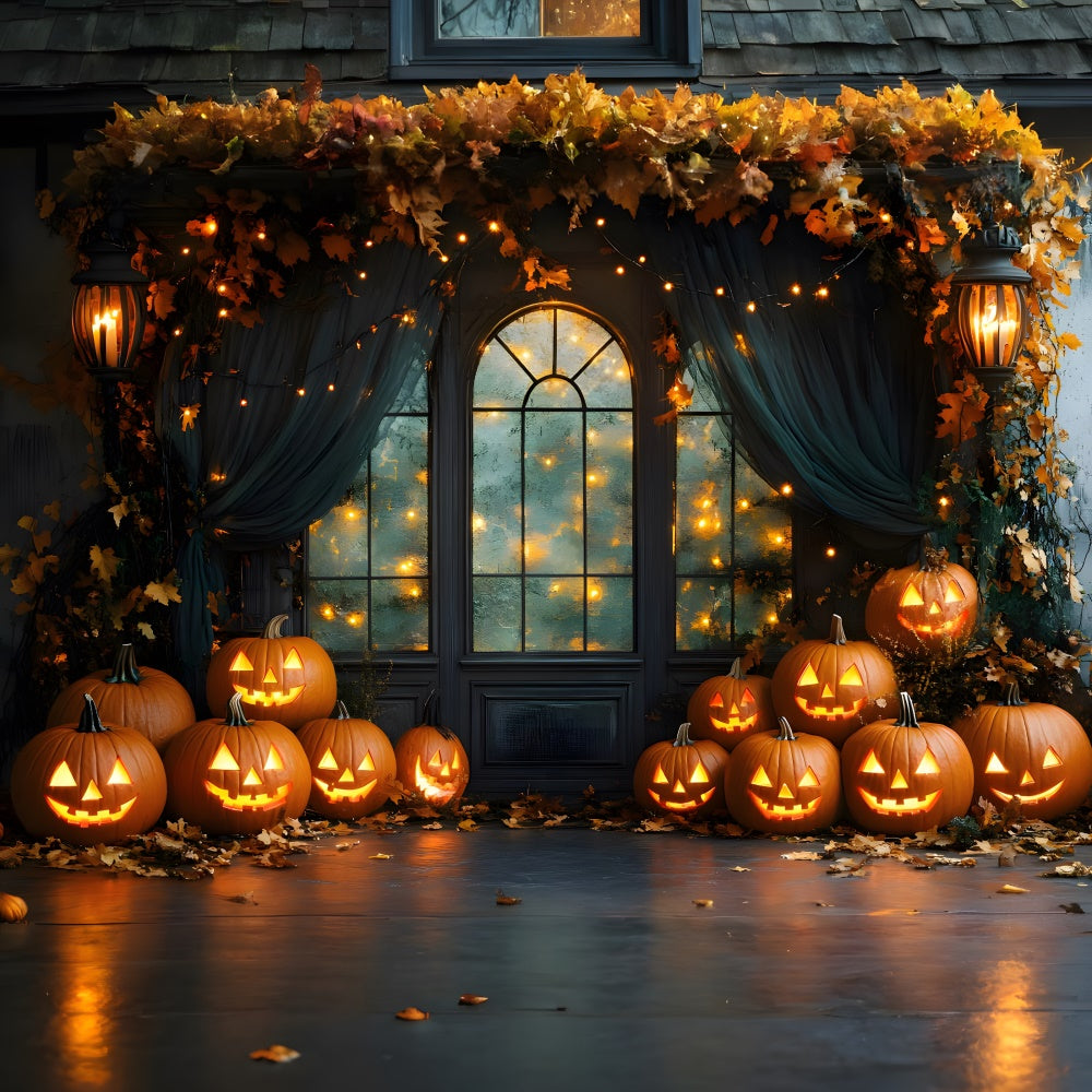 Decorated Halloween Window Pumpkin Lights Backdrop RR8-385