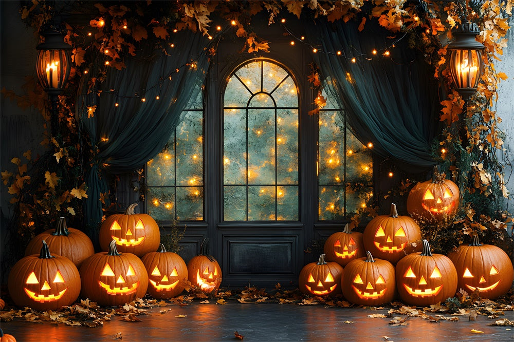 Decorated Halloween Window Pumpkin Lights Backdrop RR8-385