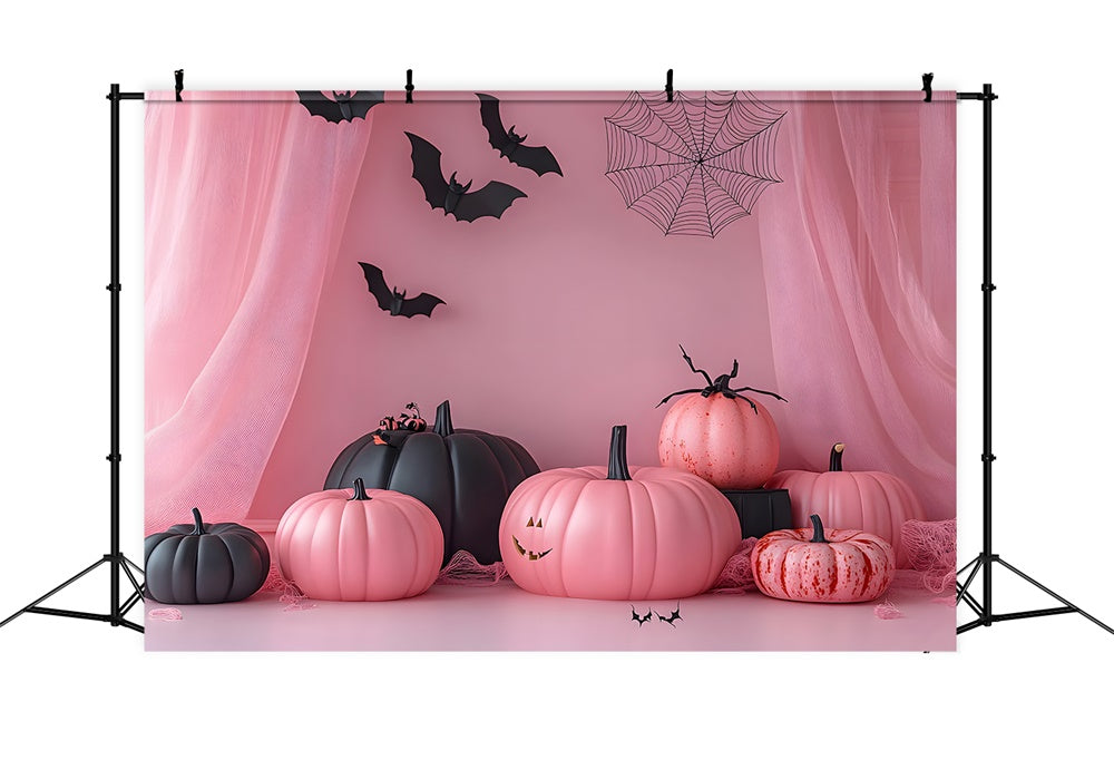 Pink Curtain Pumpkins Halloween Backdrop RR8-386