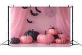 Pink Curtain Pumpkins Halloween Backdrop RR8-386