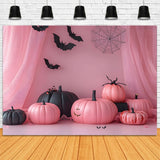 Pink Curtain Pumpkins Halloween Backdrop RR8-386