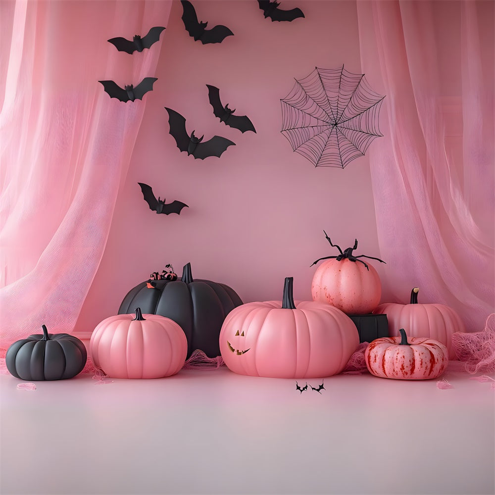 Pink Curtain Pumpkins Halloween Backdrop RR8-386