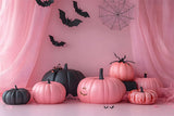 Pink Curtain Pumpkins Halloween Backdrop RR8-386