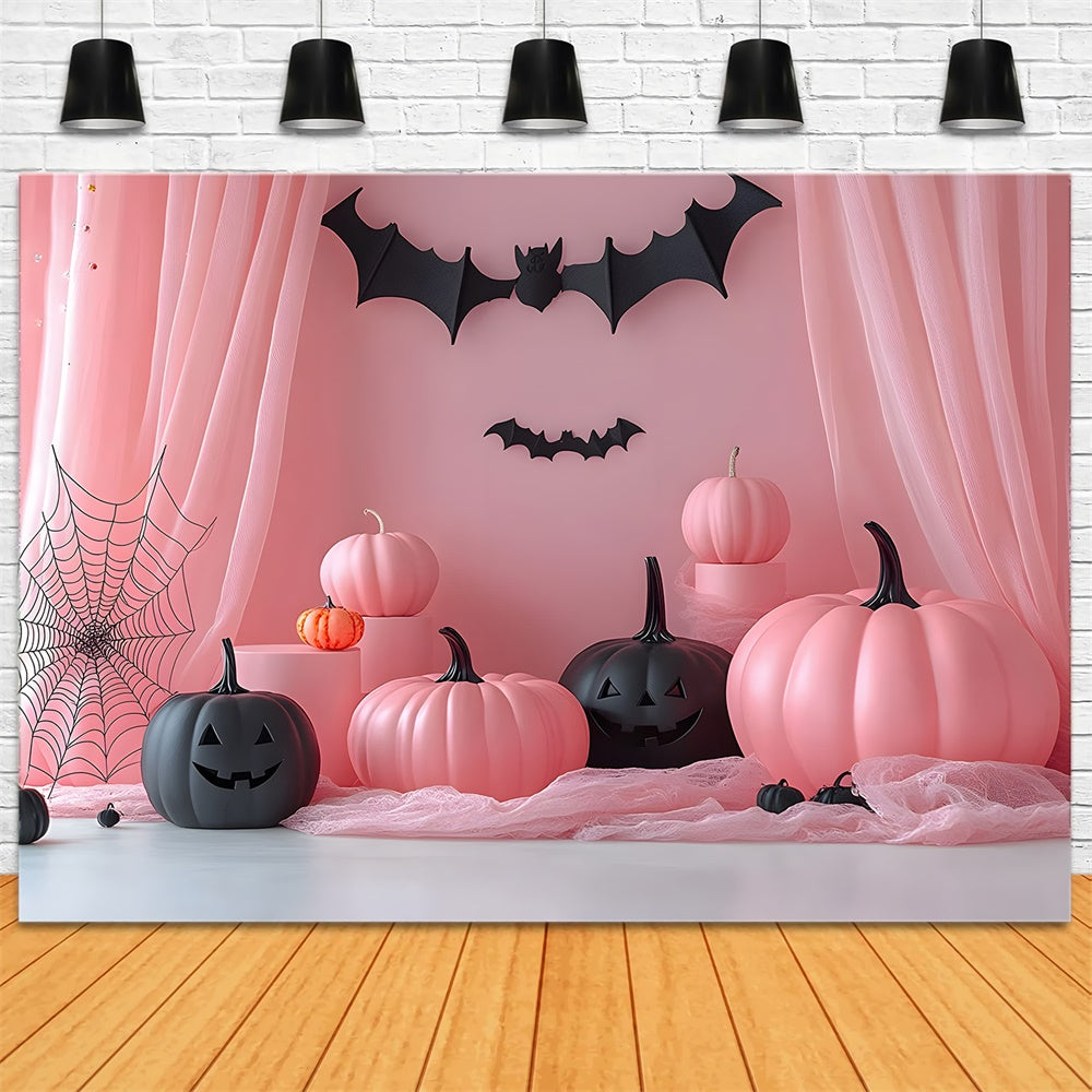 Halloween Pink Pumpkins Bats Photography Backdrop RR8-387