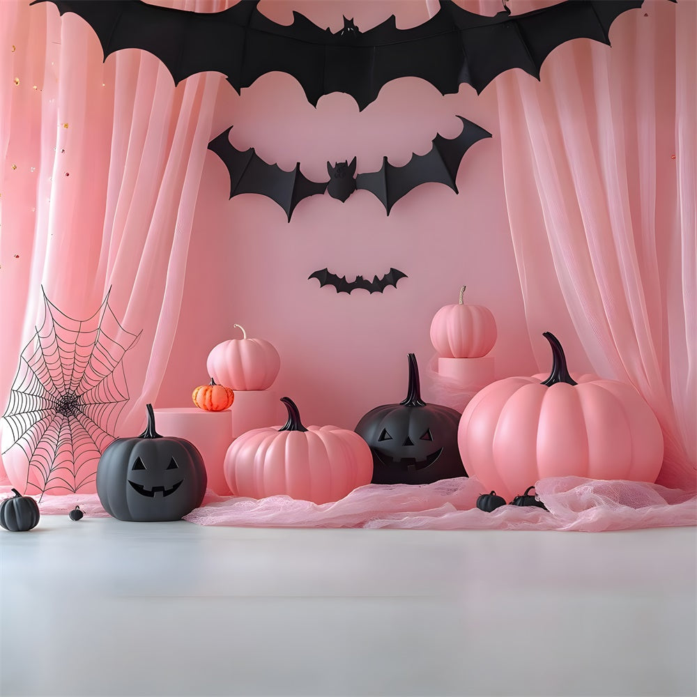 Halloween Pink Pumpkins Bats Photography Backdrop RR8-387