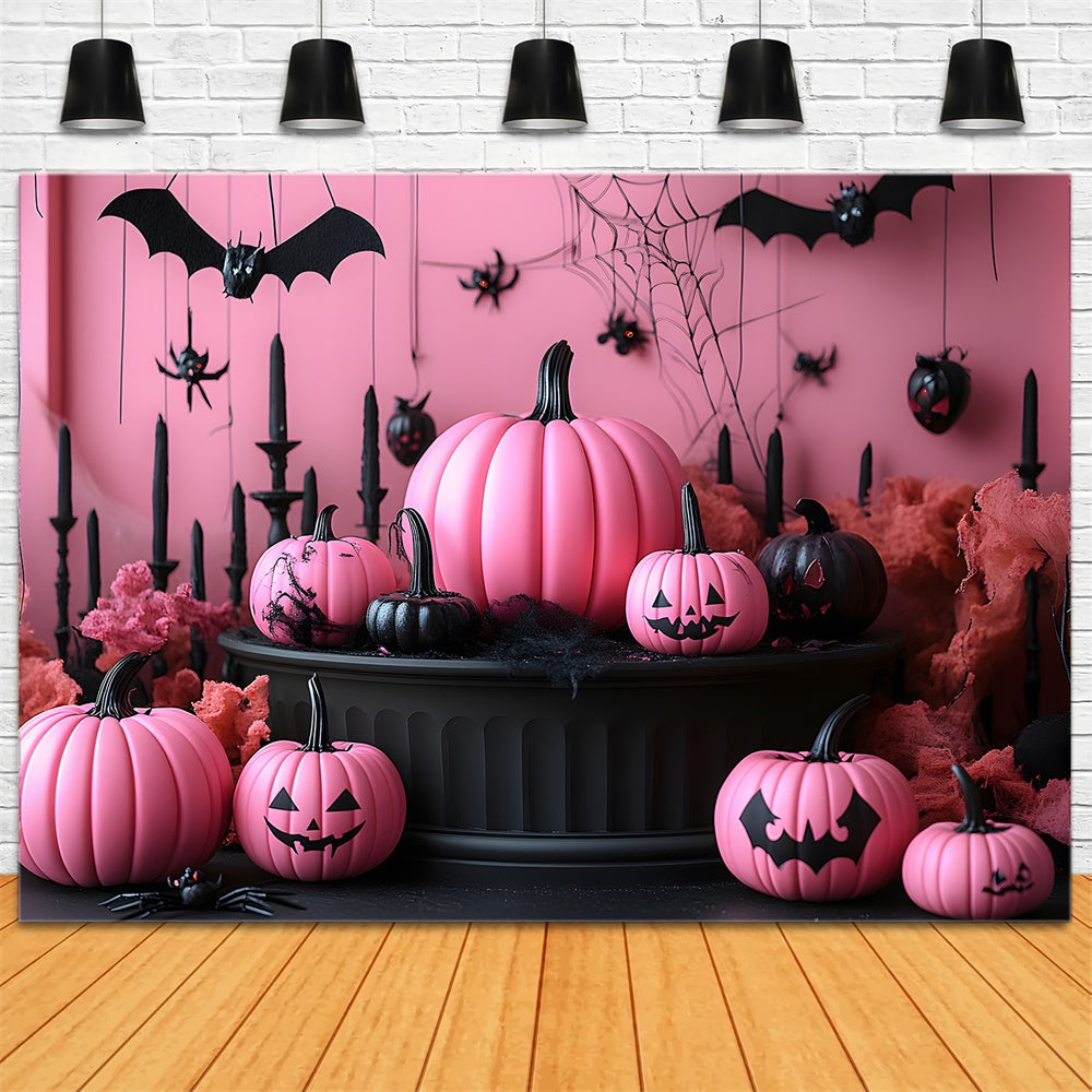 Halloween Pink Wall Pumpkins Bats Backdrop RR8-388