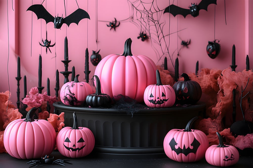 Halloween Pink Wall Pumpkins Bats Backdrop RR8-388