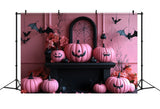 Halloween Pink Evils Pumpkins Bats Backdrop RR8-389