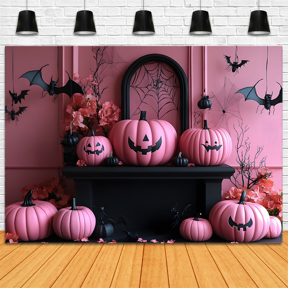 Halloween Pink Evils Pumpkins Bats Backdrop RR8-389