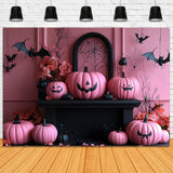 Halloween Pink Evils Pumpkins Bats Backdrop RR8-389