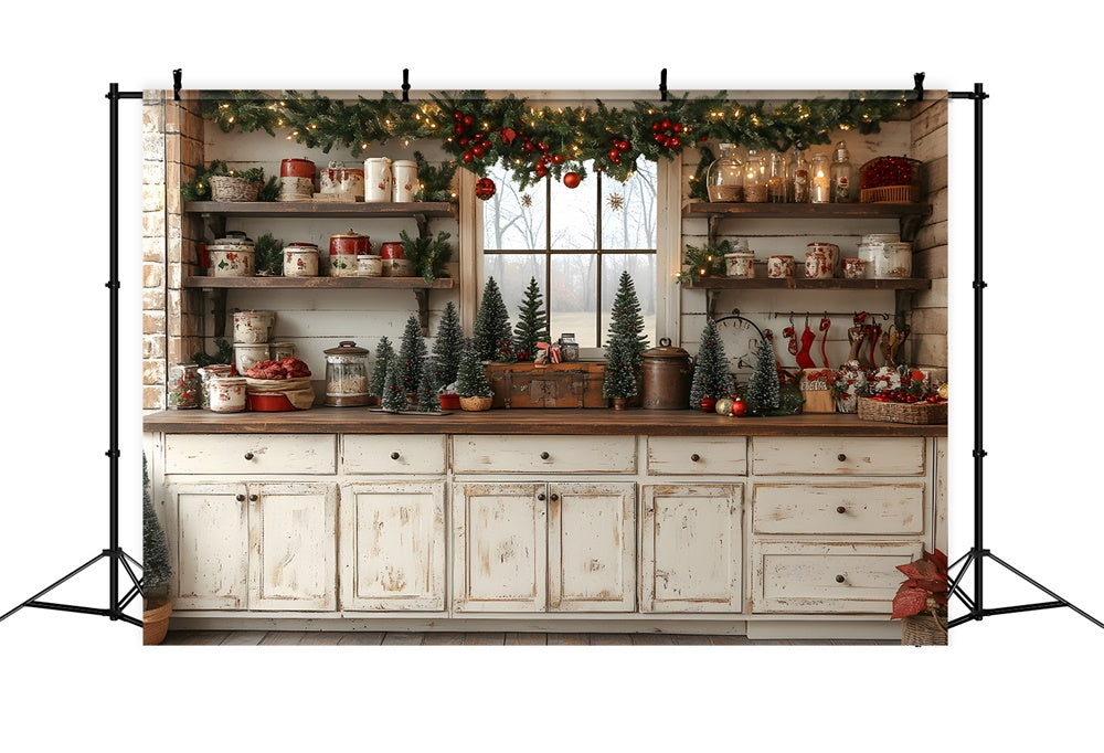 Christmas White Kitchen Photography Backdrop RR8-39