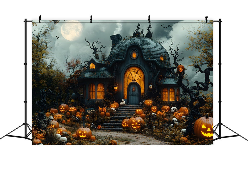 Halloween Horror Witch House Pumpkins Backdrop RR8-391