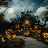 Halloween Horror Witch House Pumpkins Backdrop RR8-391