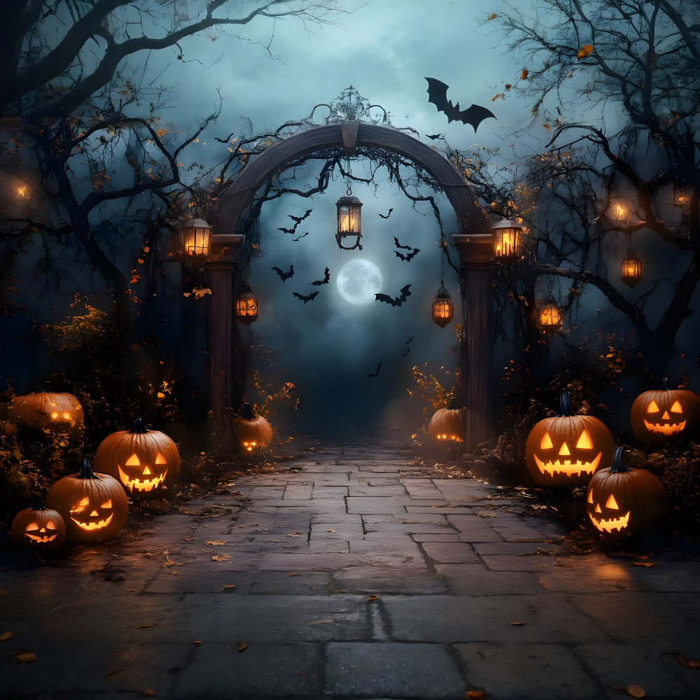 Halloween Spooky Night Graveyard Gate Backdrop RR8-393