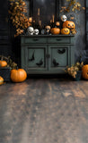 Halloween Wood Floor Sweep Pumpkin Bats Backdrop RR8-396