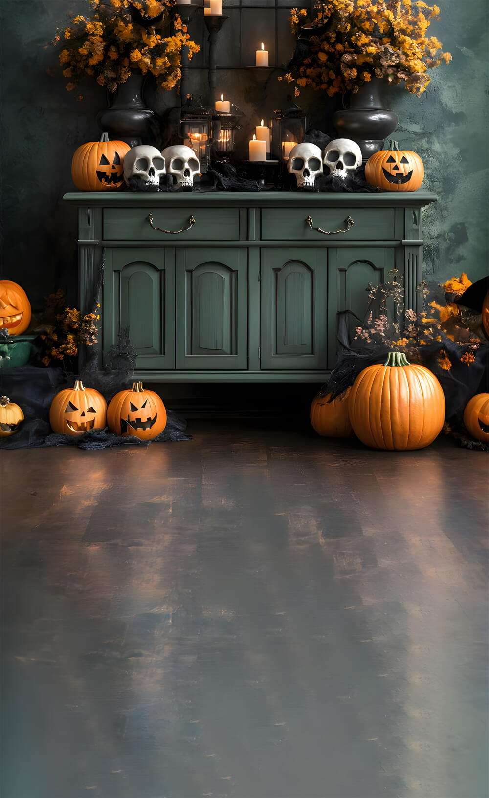 Halloween Sweep Horrible Skeleton Pumpkin Backdrop RR8-399