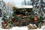 Christmas Snowy Fir Trees Wooden Cart Backdrop RR8-3