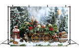 Christmas Snow Wooden Cart Fir Trees Backdrop RR8-4