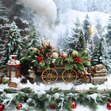 Christmas Snow Wooden Cart Fir Trees Backdrop RR8-4