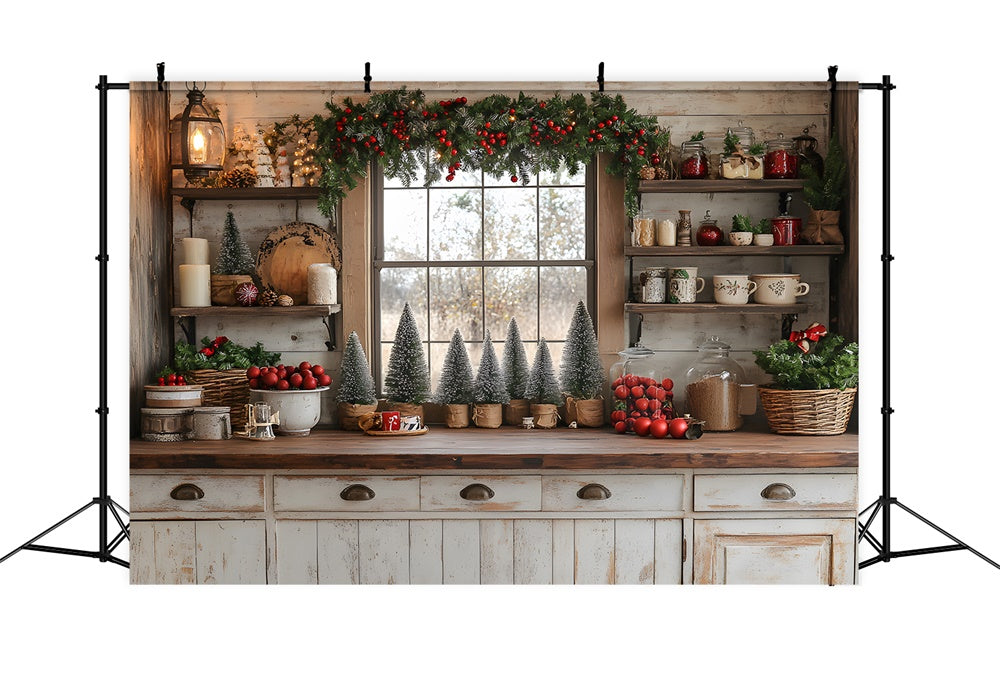 Christmas Wreath Decorated Kitchen Backdrop RR8-40