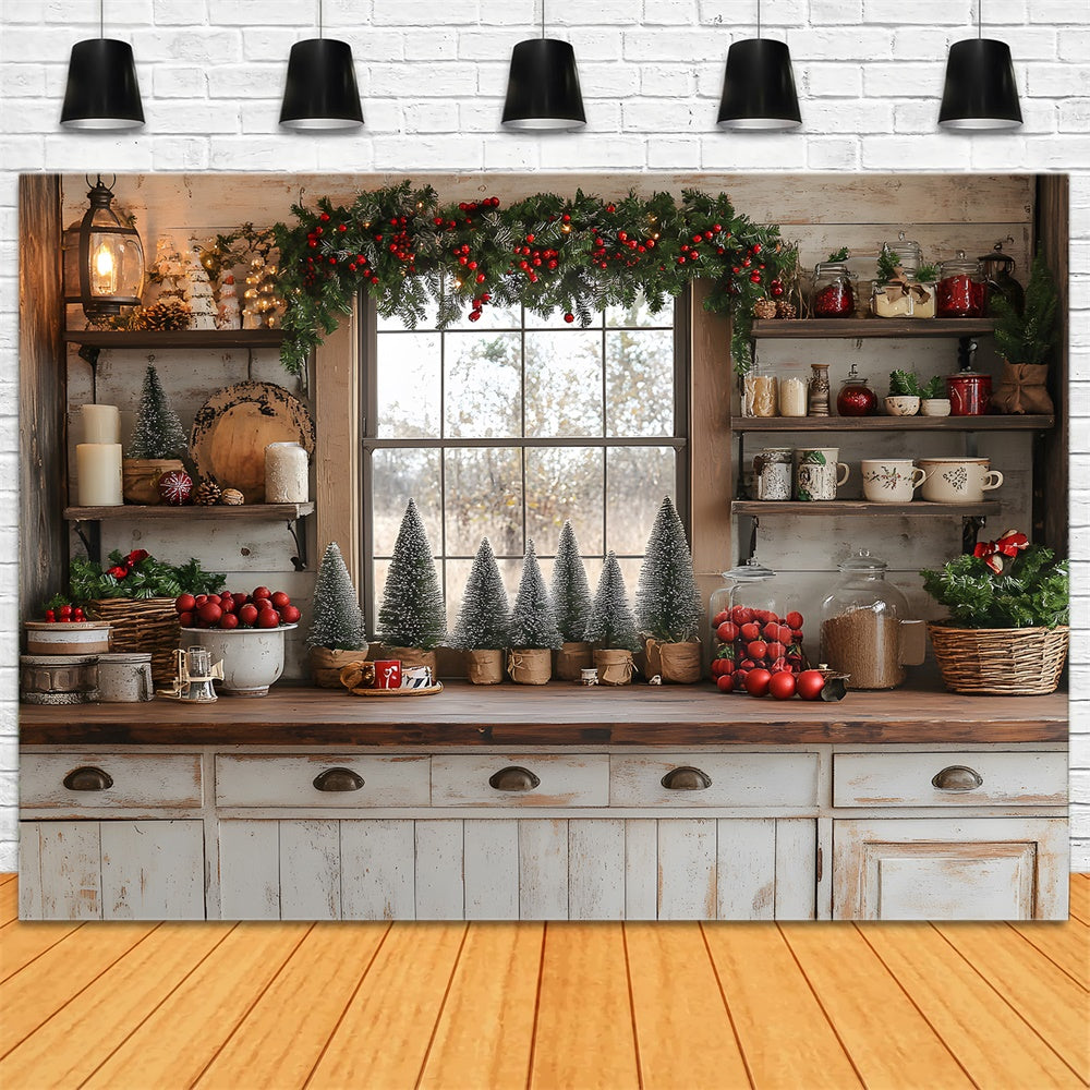 Christmas Wreath Decorated Kitchen Backdrop RR8-40