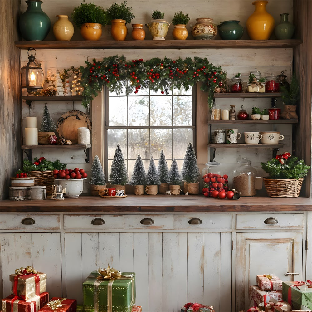 Christmas Wreath Decorated Kitchen Backdrop RR8-40