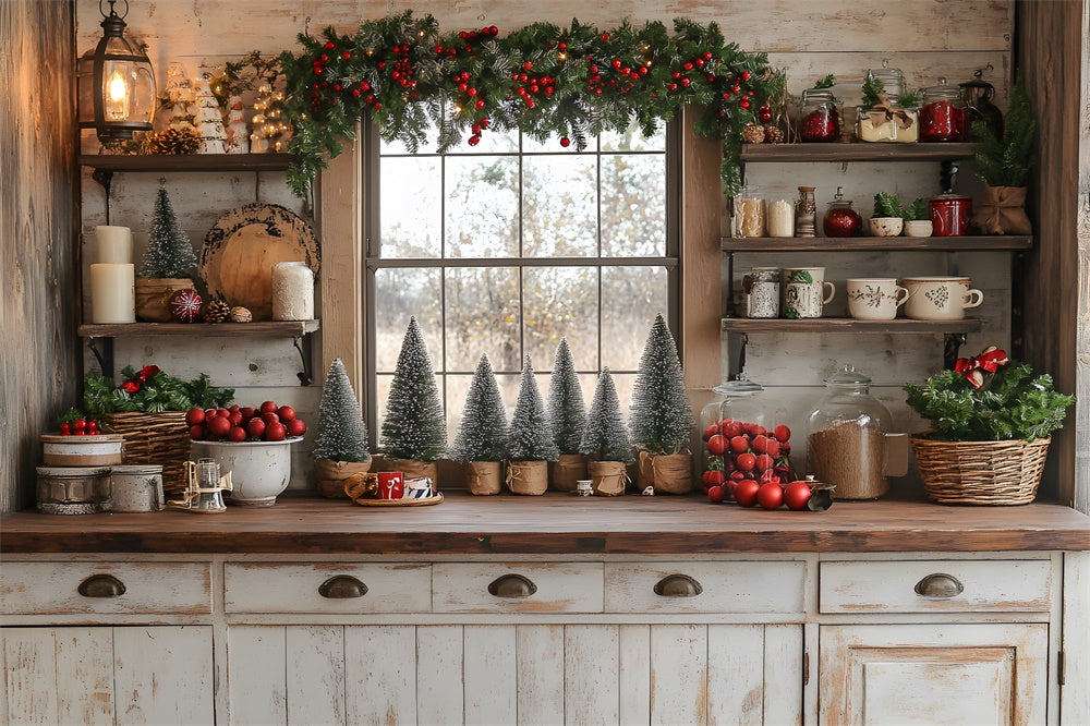 Christmas Wreath Decorated Kitchen Backdrop RR8-40