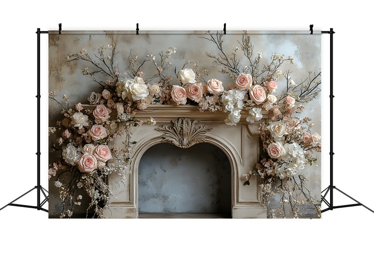 Vintage Floral Fireplace Boho Backdrop RR8-408