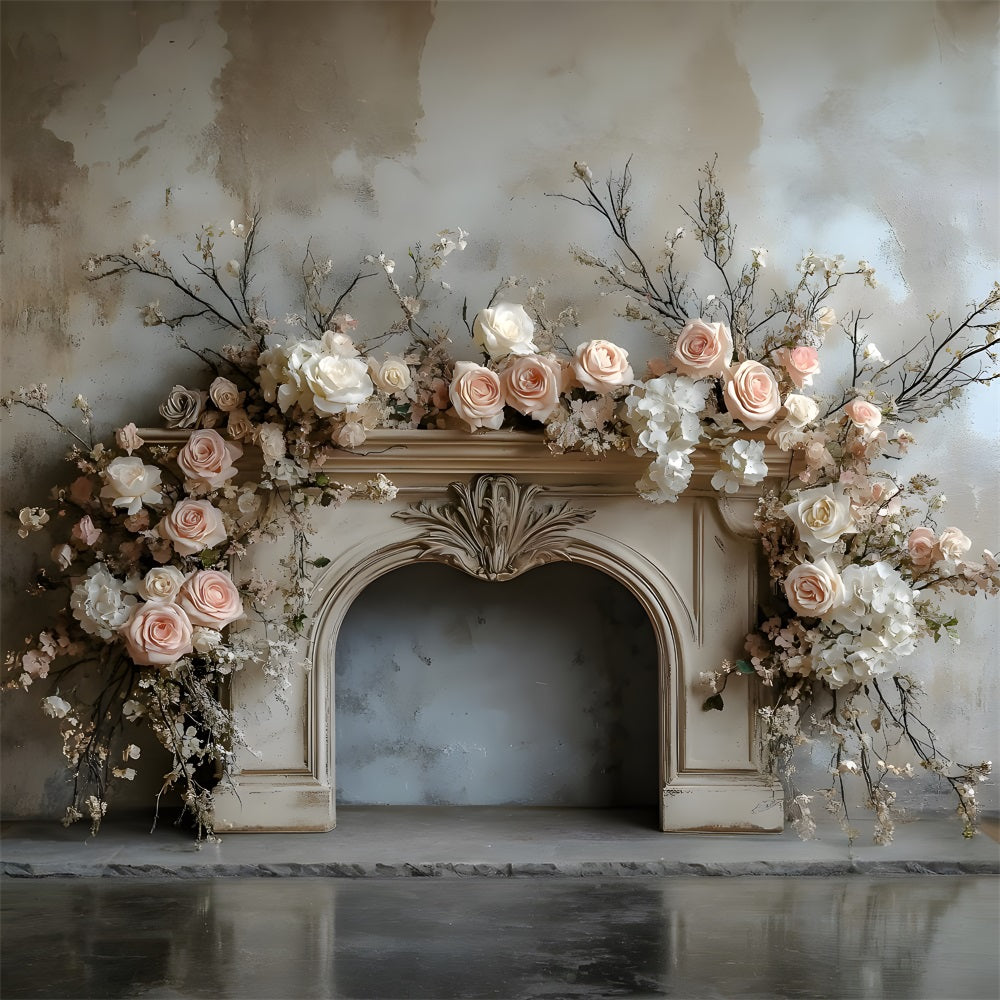 Vintage Floral Fireplace Boho Backdrop RR8-408