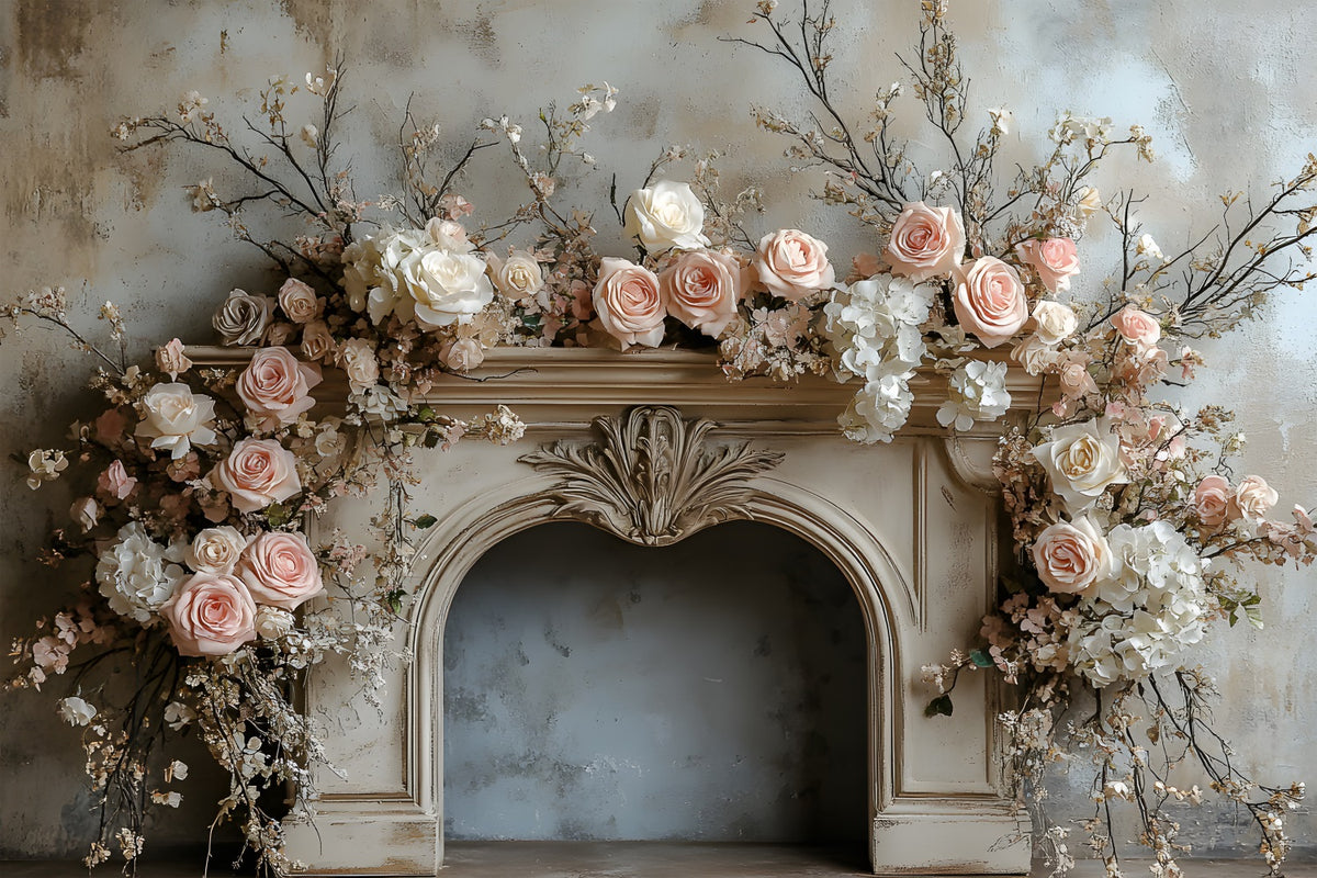 Vintage Floral Fireplace Boho Backdrop RR8-408