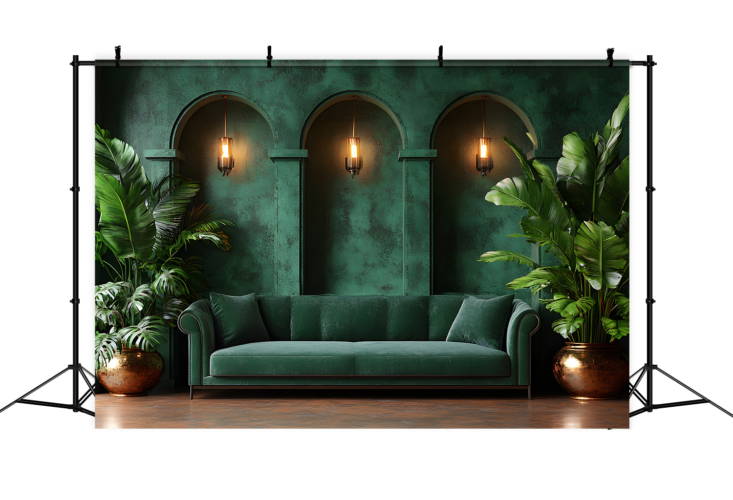 Chic Velvet Green Lounge Boho Backdrop RR8-410