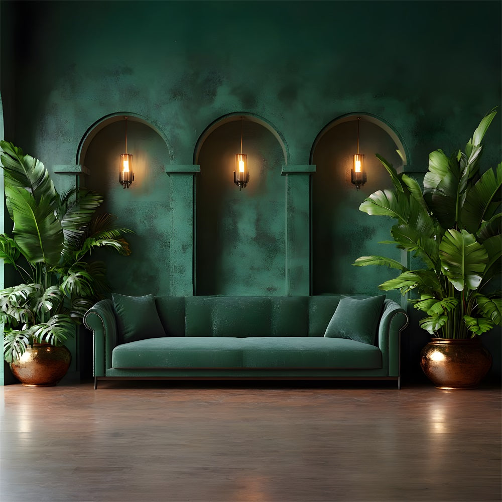 Chic Velvet Green Lounge Boho Backdrop RR8-410