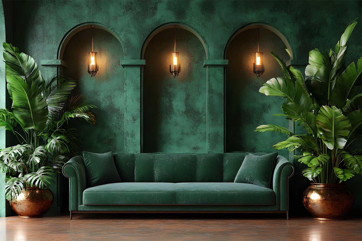 Chic Velvet Green Lounge Boho Backdrop RR8-410