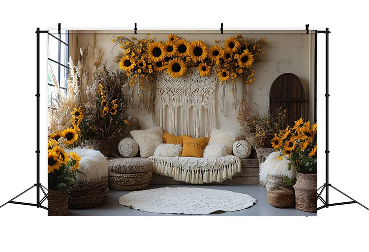 Sunflower Boho Chic Decor Backdrop RR8-413