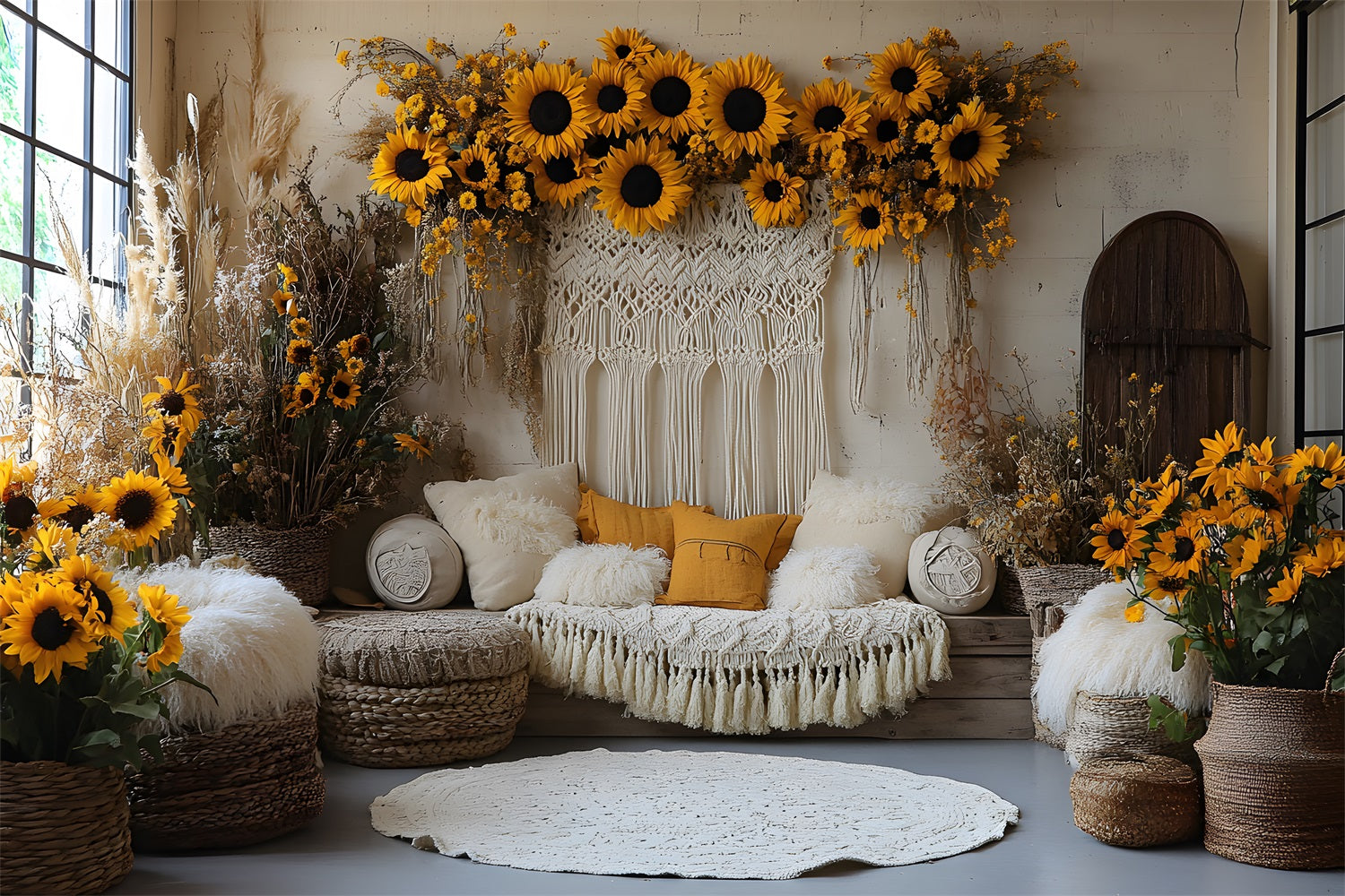 Sunflower Boho Chic Decor Backdrop RR8-413