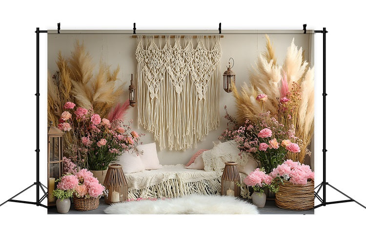 Boho Pampas Floral Macrame Lounge Backdrop RR8-414